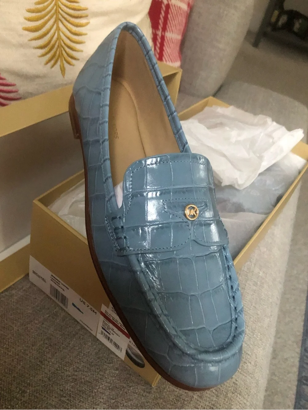 MICHAEL MICHAEL KORS Blue Chambray Jennings Crocodile Embossed Leather Loafer